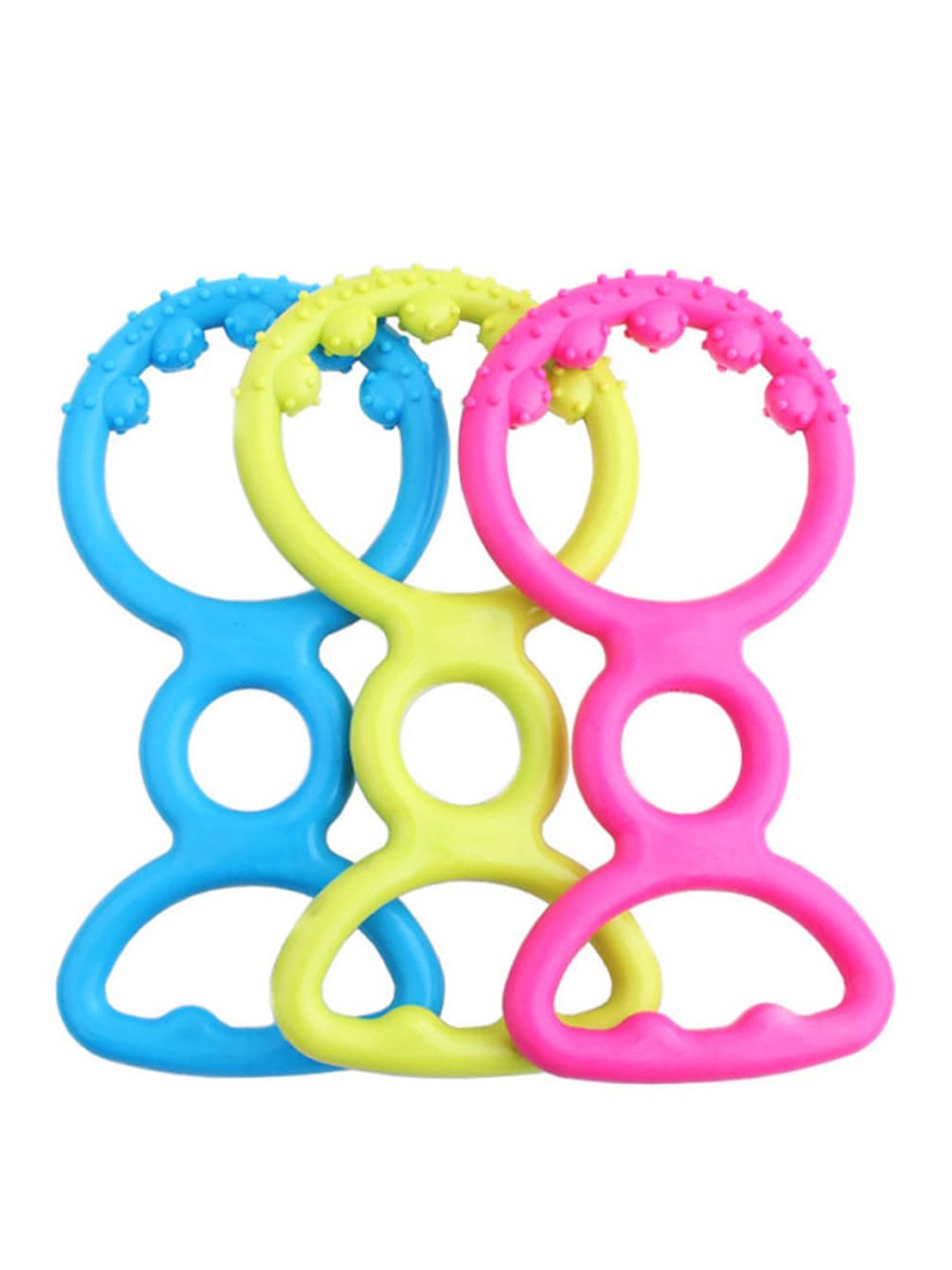 

Emily pets Pink Dog Rubber Toy