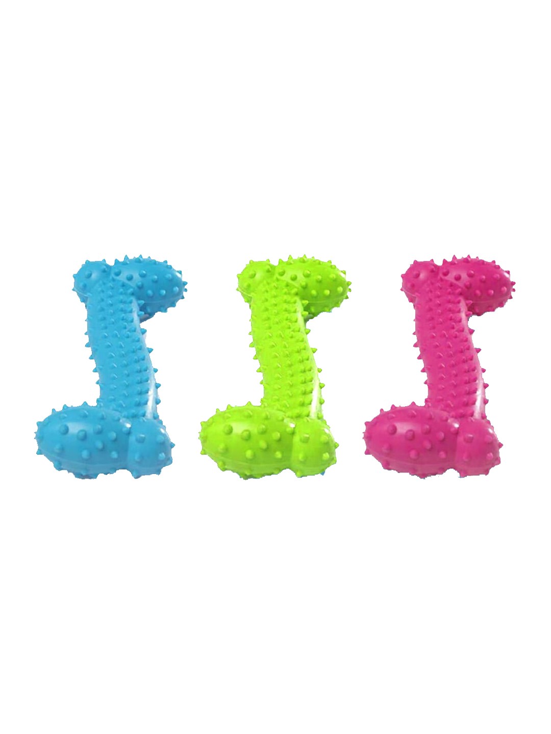 

Emily pets Blue Dog Cat Rubber Toy
