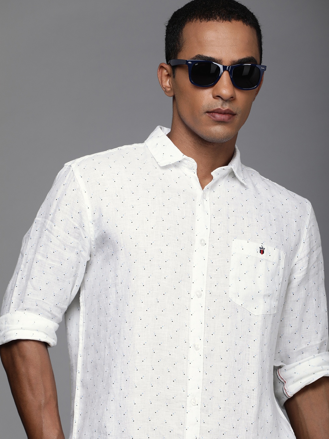 

Louis Philippe Jeans Men White Slim Fit Polka Dot Printed Casual Shirt