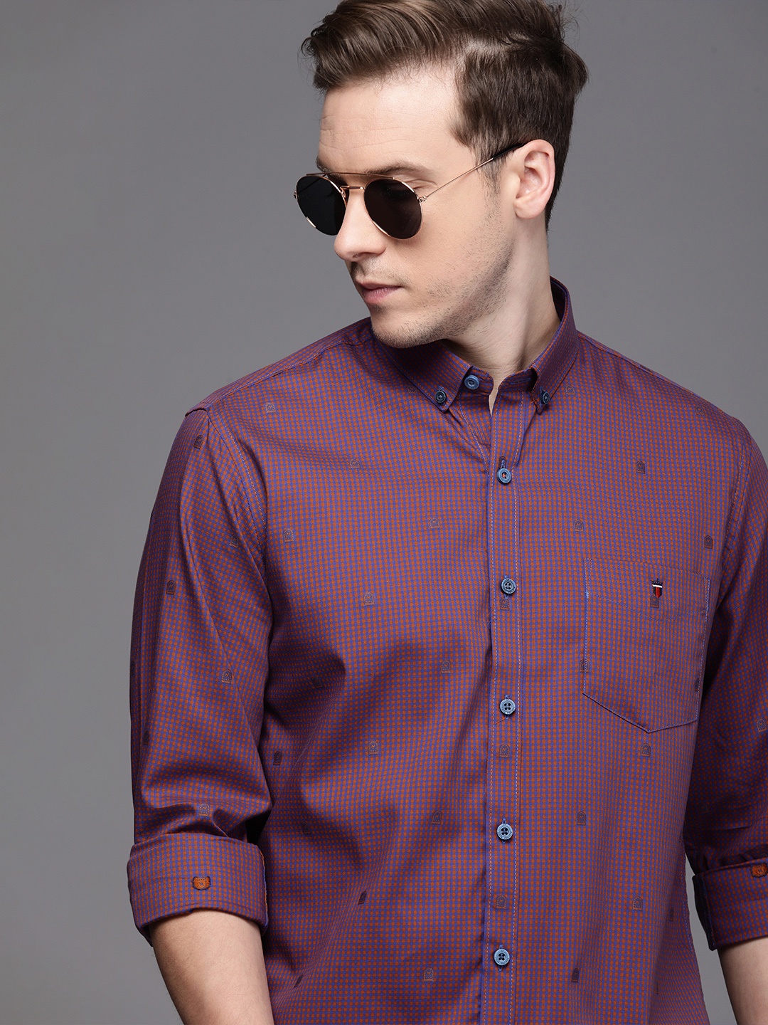 

Louis Philippe Sport Men Navy Blue Slim Fit Micro Checks Casual Shirt