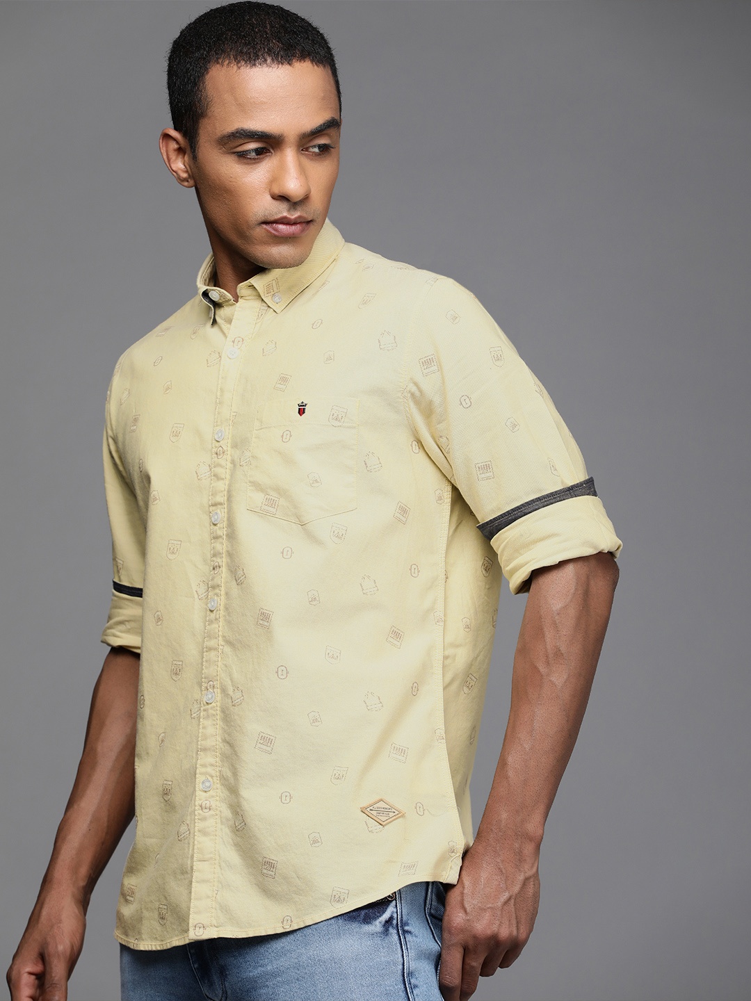 

Louis Philippe Jeans Men Yellow Slim Fit Printed Casual Shirt