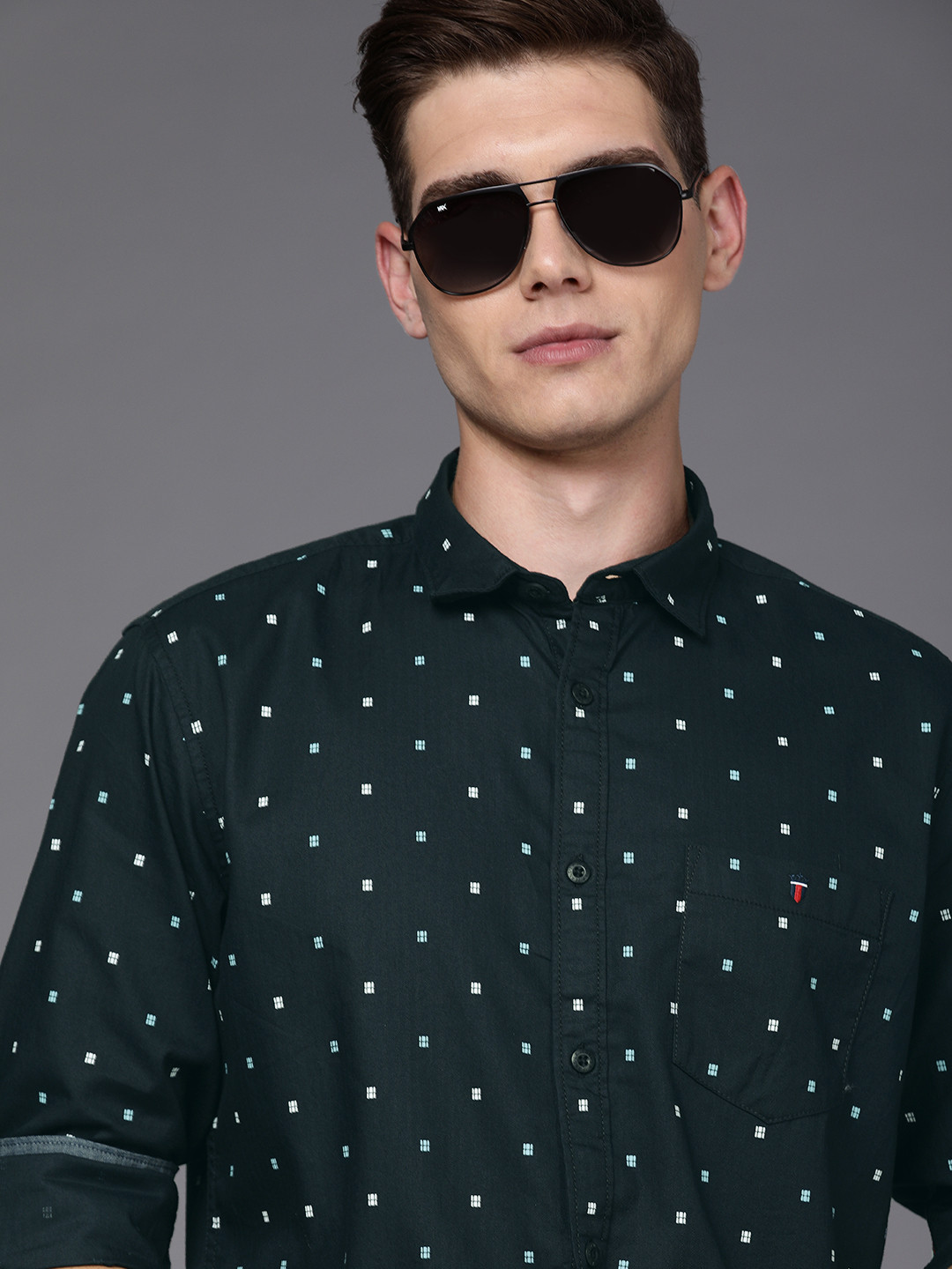 

Louis Philippe Jeans Men Black Slim Fit Printed Pure Cotton Casual Shirt