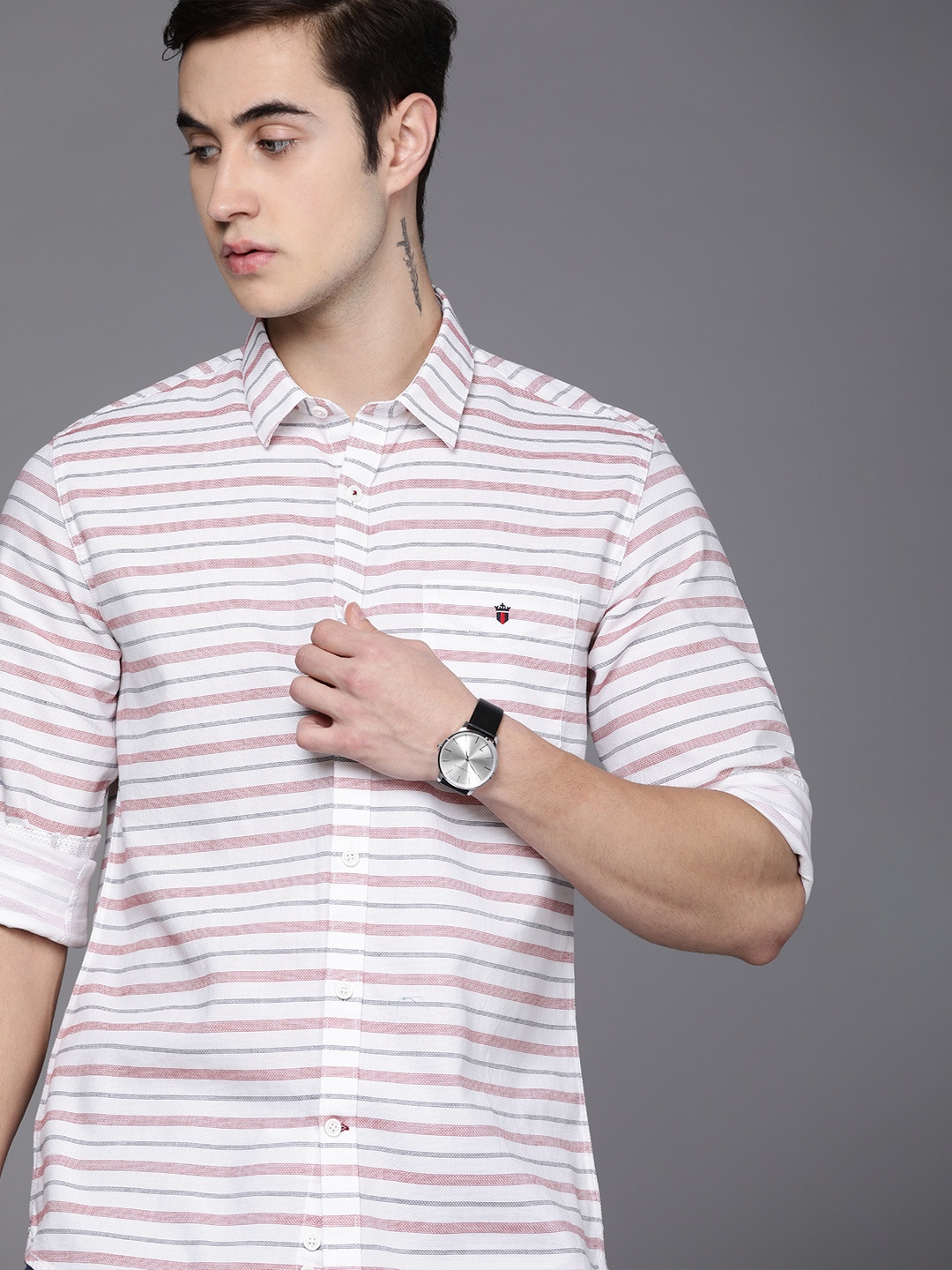 

Louis Philippe Sport Men White Super Slim Fit Horizontal Stripes Casual Shirt