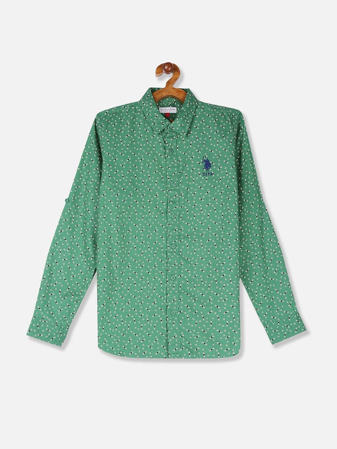 

U.S. Polo Assn. Kids Boys Green Floral Printed Casual Shirt