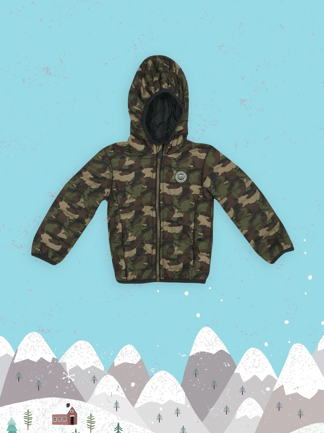 

U.S. Polo Assn. Kids Boys Olive Green & Beige Camouflage Printed Padded Jacket
