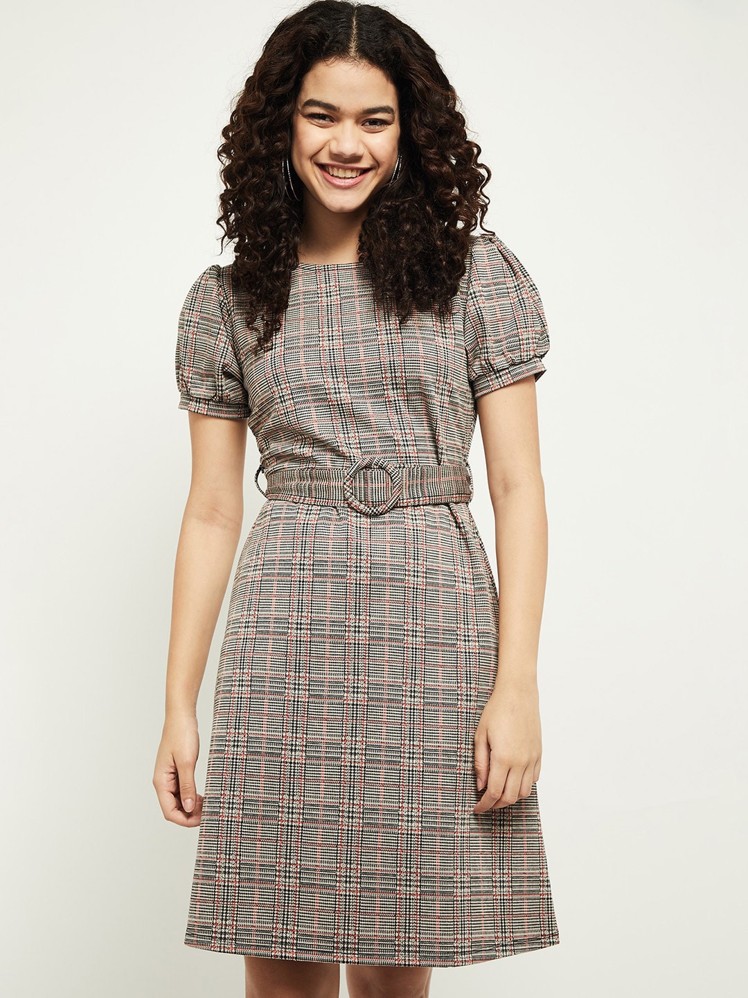 

max White Checked A-Line Dress