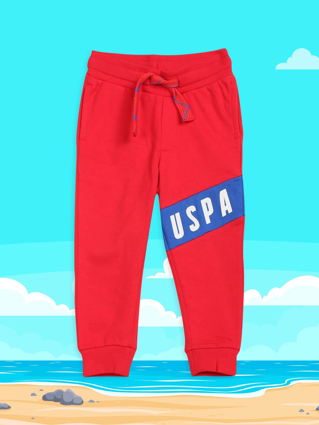 

U.S. Polo Assn. Kids Boys Red & Blue Printed Cotton Straight-Fit Joggers