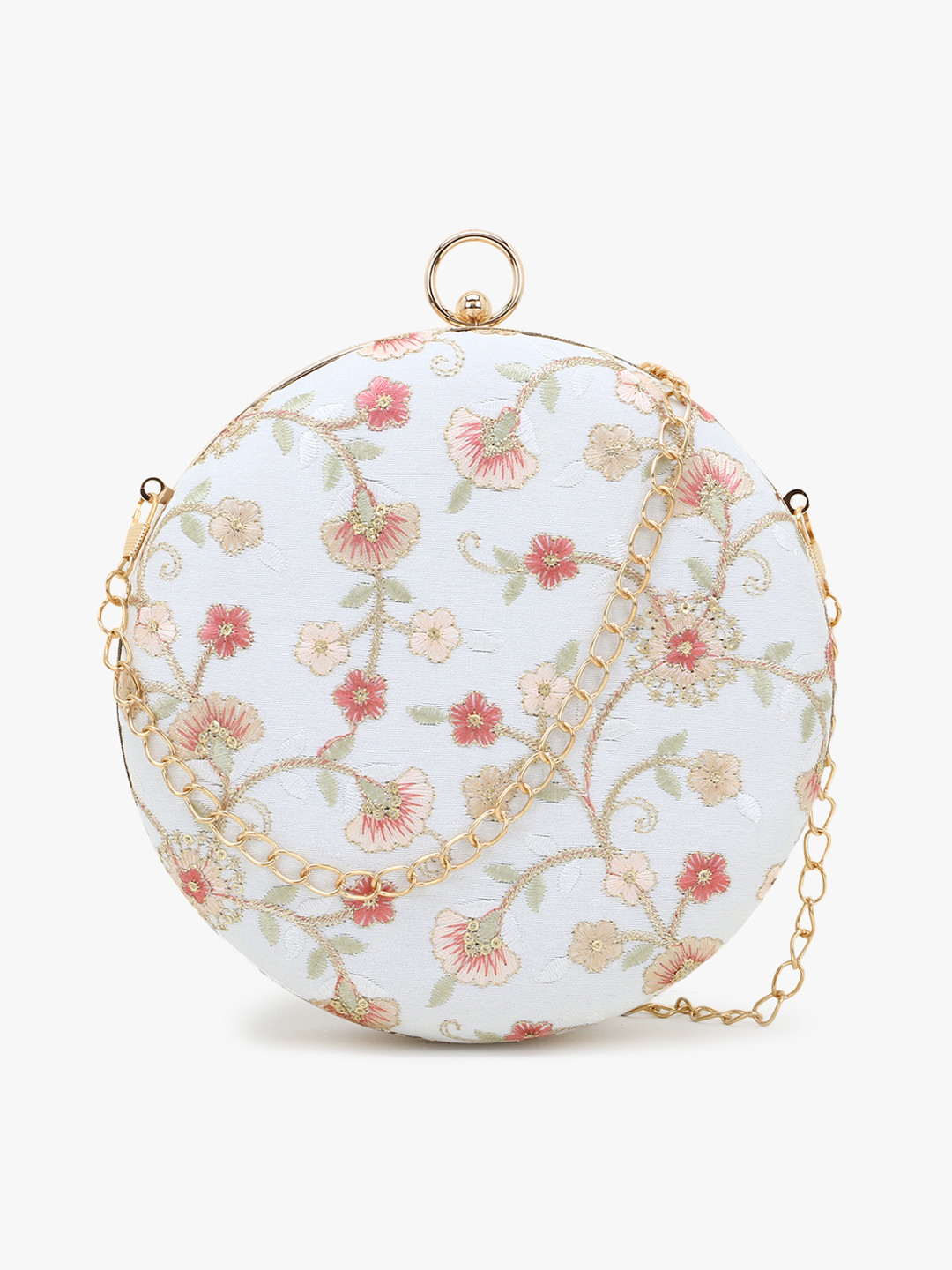 

Anekaant Off White & Red Embroidered Box Clutch