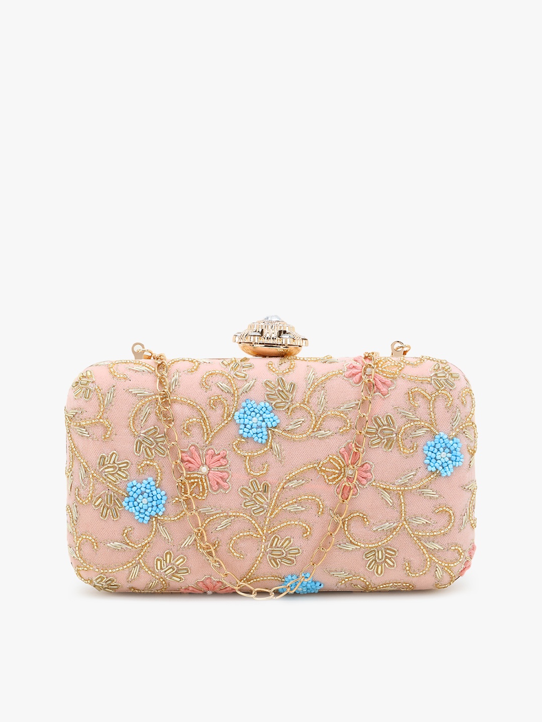 

Anekaant Peach-Coloured & Blue Embellished Box Clutch