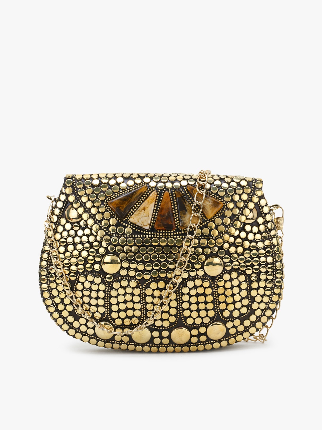 

Anekaant Gold-Toned & Black Embellished Box Clutch