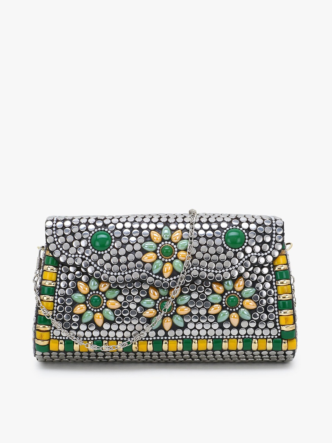 

Anekaant Women Silver-Toned Embellished Box Clutch