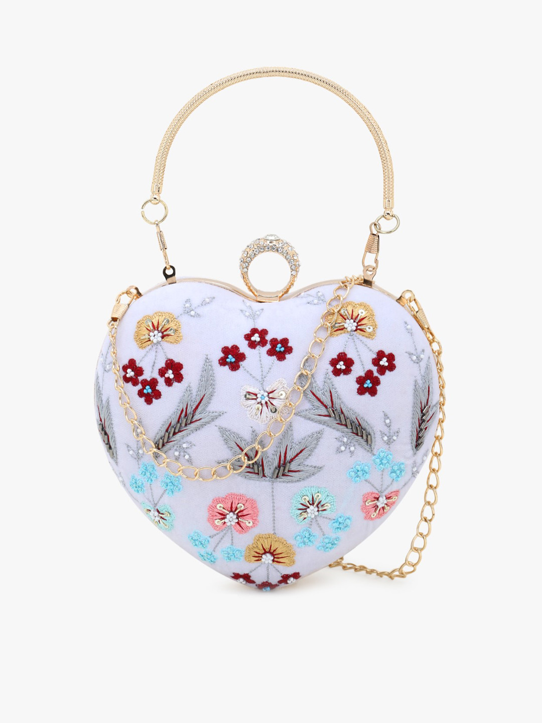

Anekaant Women White Embroidered Box Clutch