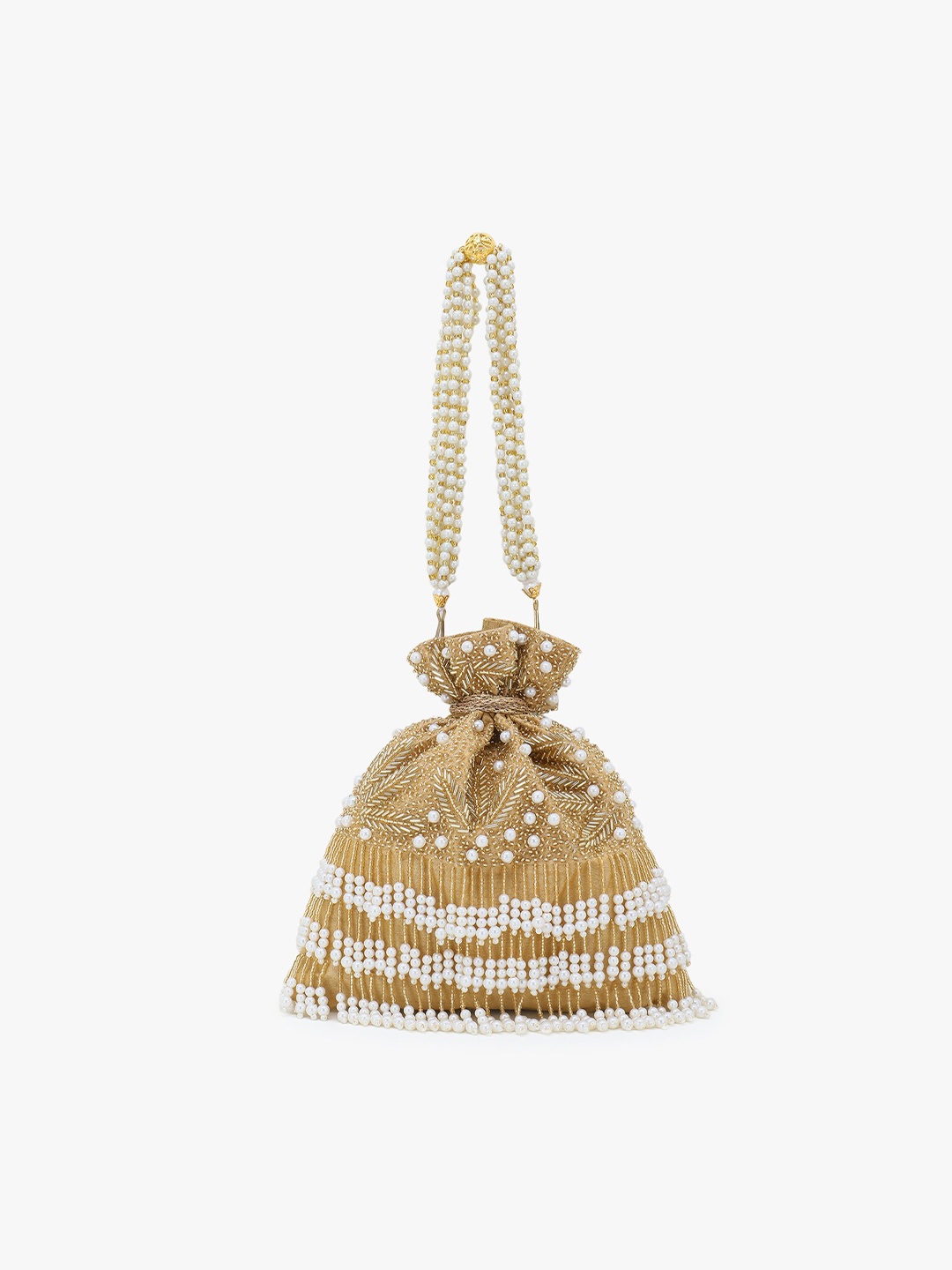 

Anekaant Gold-Toned & White Embellished Potli Clutch