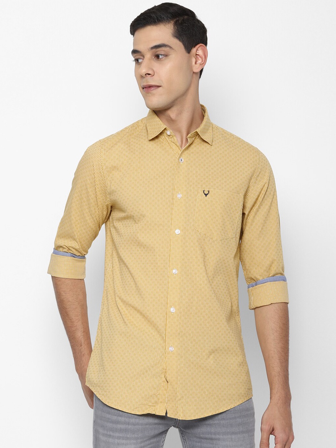 

Allen Solly Men Khaki Slim Fit Printed Pure Cotton Casual Shirt