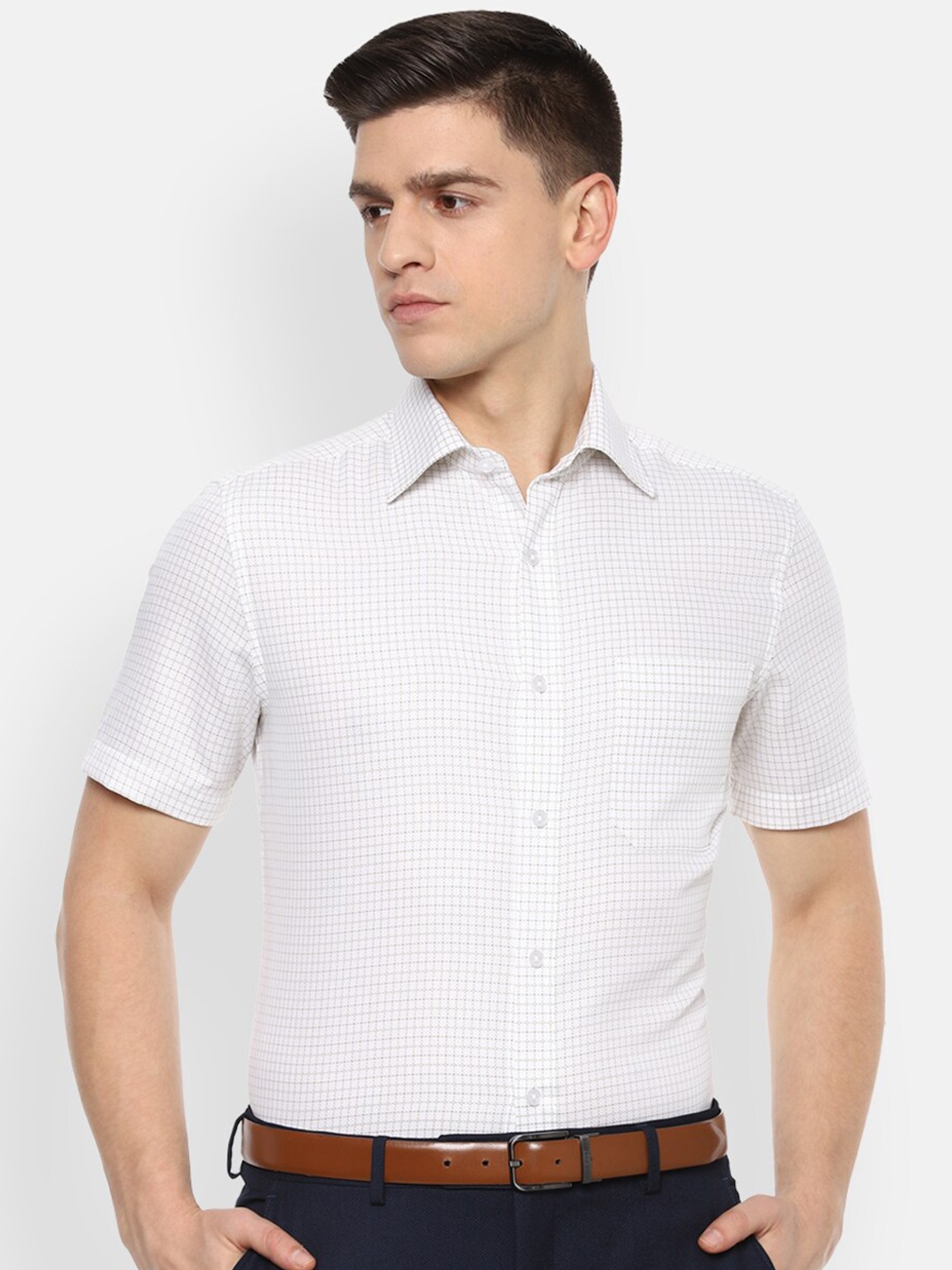 

Louis Philippe Men White Grid Tattersall Checks Checked Formal Shirt