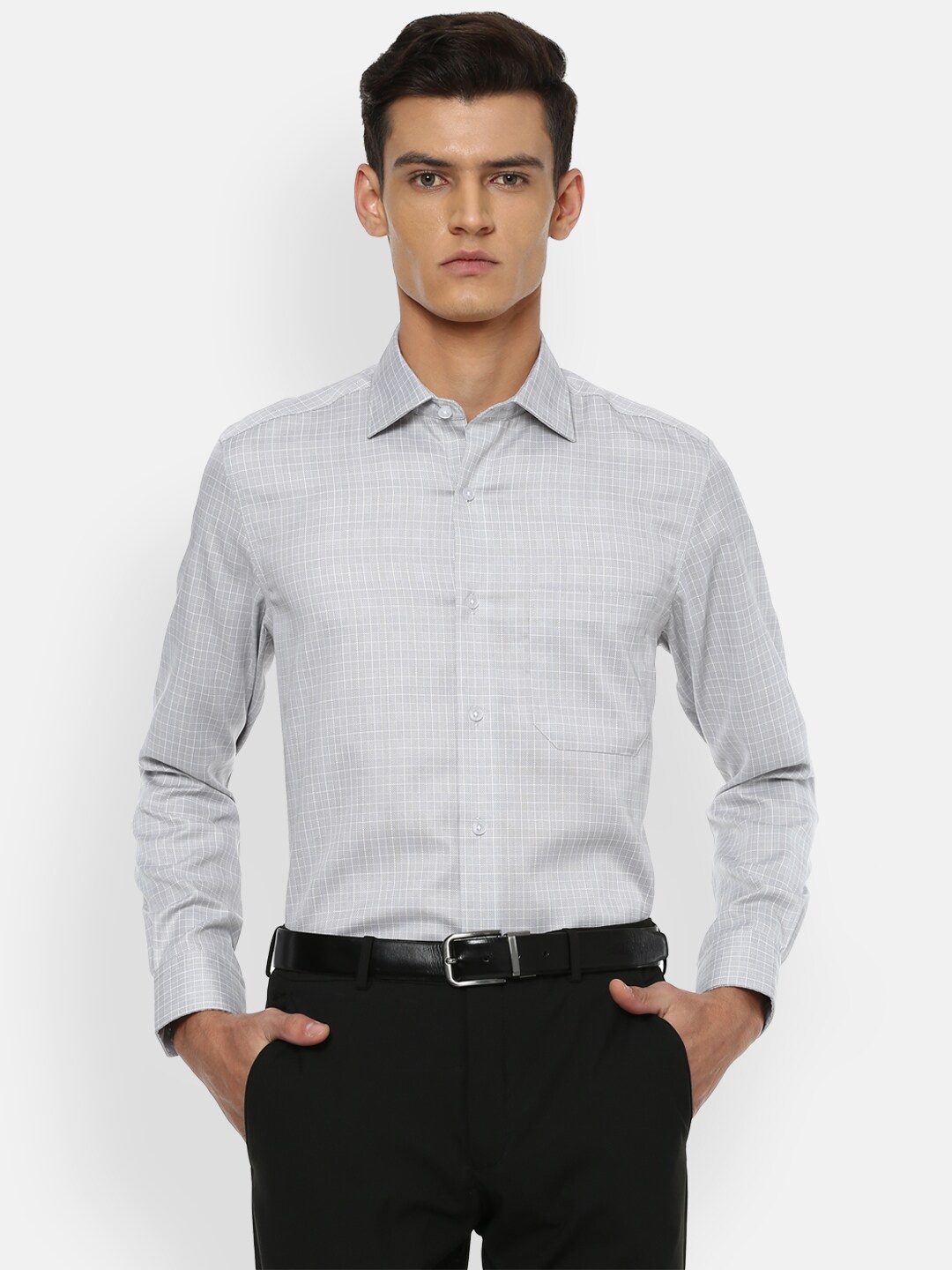 

Louis Philippe Permapress Men Grey Checked Formal Shirt