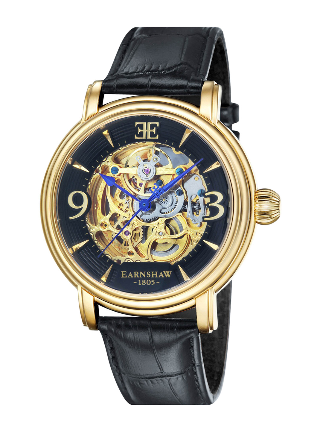 

EARNSHAW Men Black Dial & Leather Straps Analogue Automatic Motion Powered Watch, Transparent