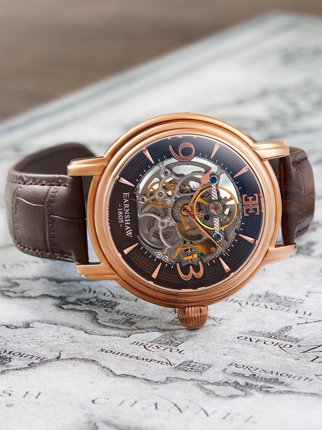 

EARNSHAW Men Brown Skeleton Dial & Brown Leather Straps Analogue Watch ES-8011-07