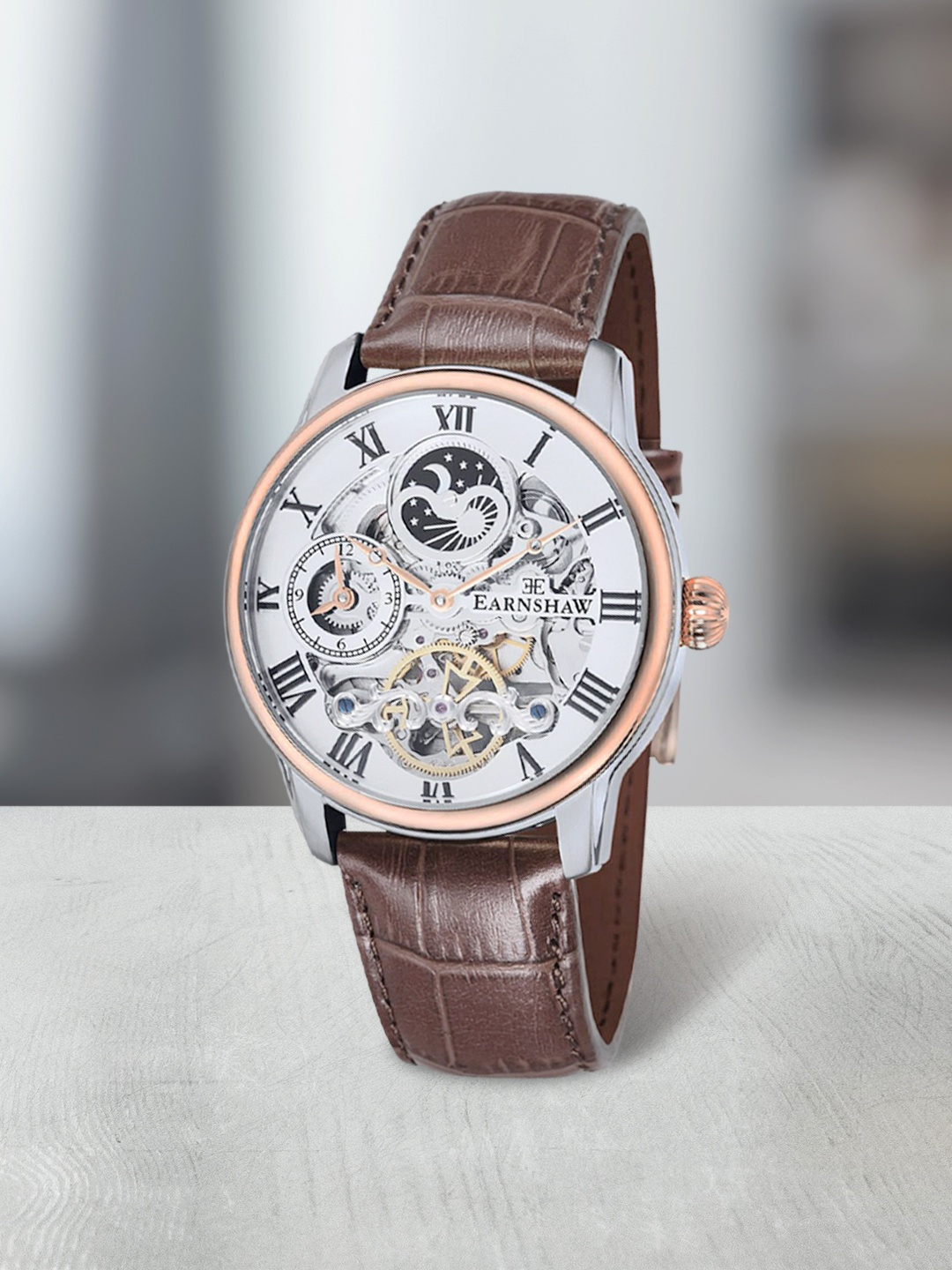 

EARNSHAW Men Silver-Toned Skeleton Dial Automatic Motion Powered Watch ES-8006-03