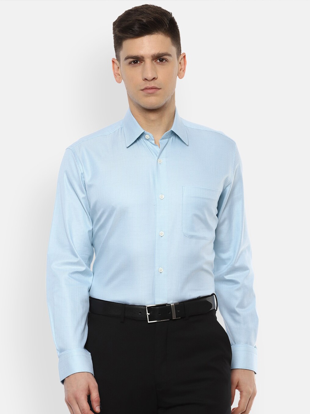 

Luxure by Louis Philippe Men Blue Solid Pure Cotton Formal Shirt