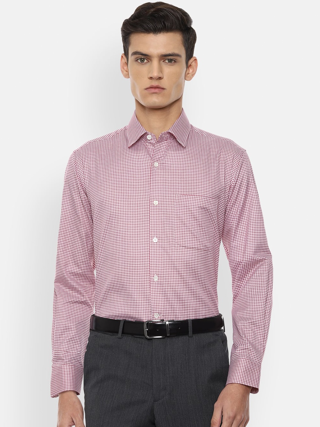 

Luxure by Louis Philippe Men Maroon Micro Checks Printed Pure Cotton Formal Shirt
