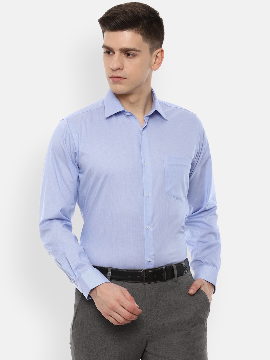 

Van Heusen Men Blue Micro Checks Checked Formal Shirt