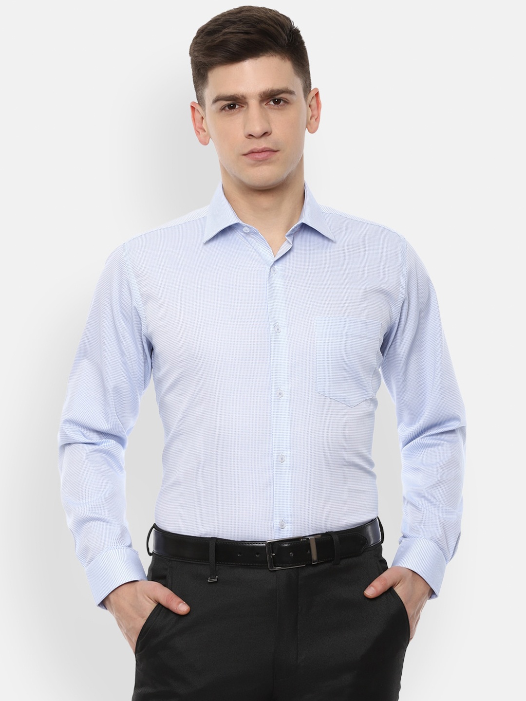 

Van Heusen Men Blue Micro Checks Checked Formal Shirt