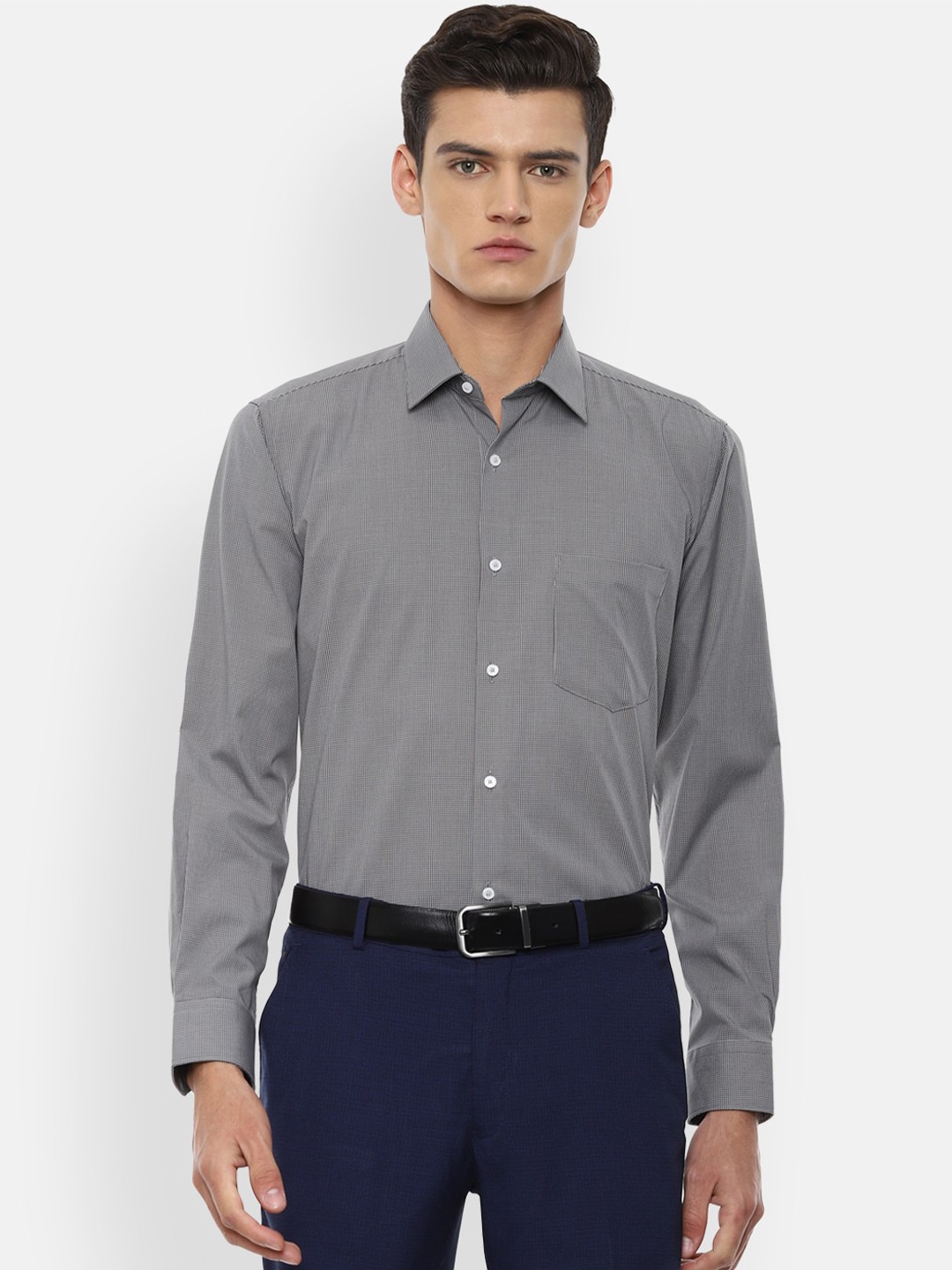 

Van Heusen Men Grey Micro Checks Formal Shirt