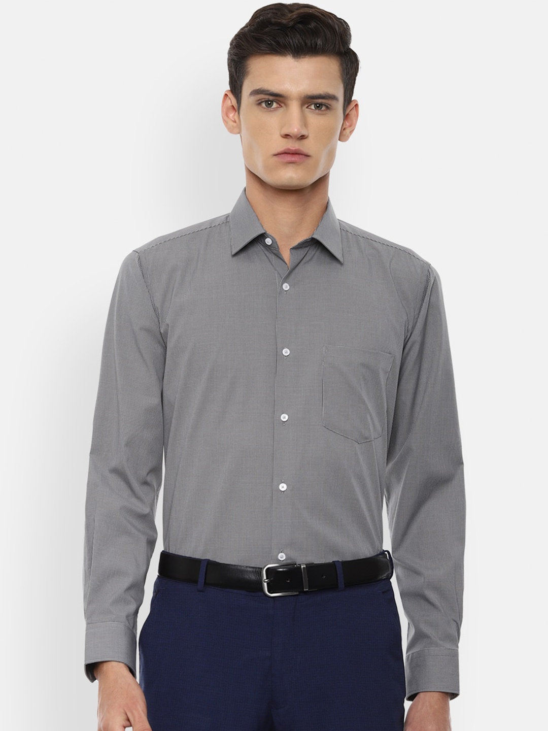 

Van Heusen Men Grey Micro Checks Printed Formal Shirt