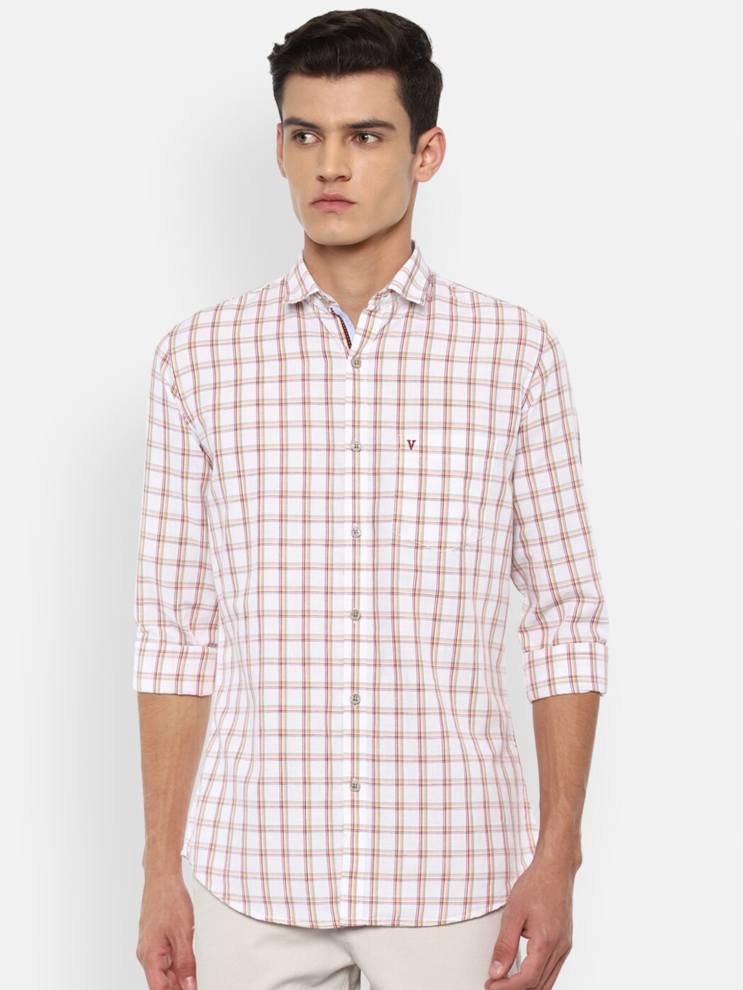 

Van Heusen Sport Men White & Yellow Slim Fit Checked Casual Shirt