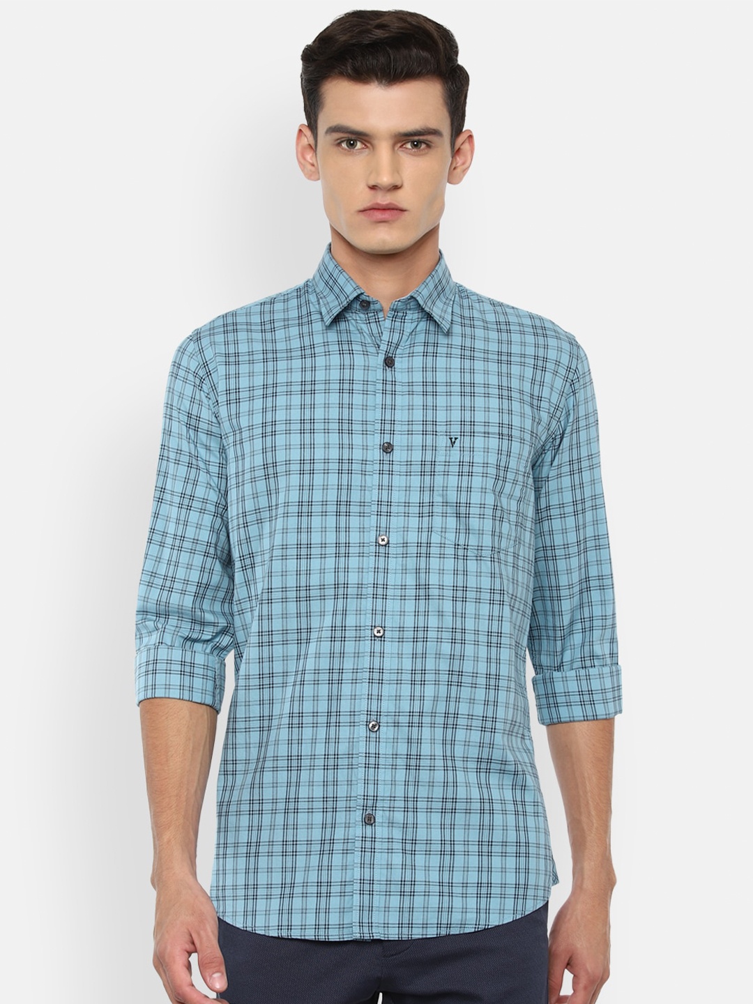 

Van Heusen Sport Men Blue & Black Cotton Slim Fit Checked Casual Shirt