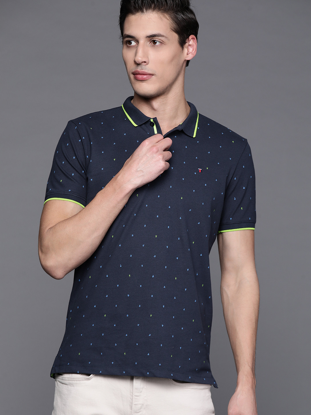 

Louis Philippe Sport Men Navy Blue Printed Polo Collar T-shirt