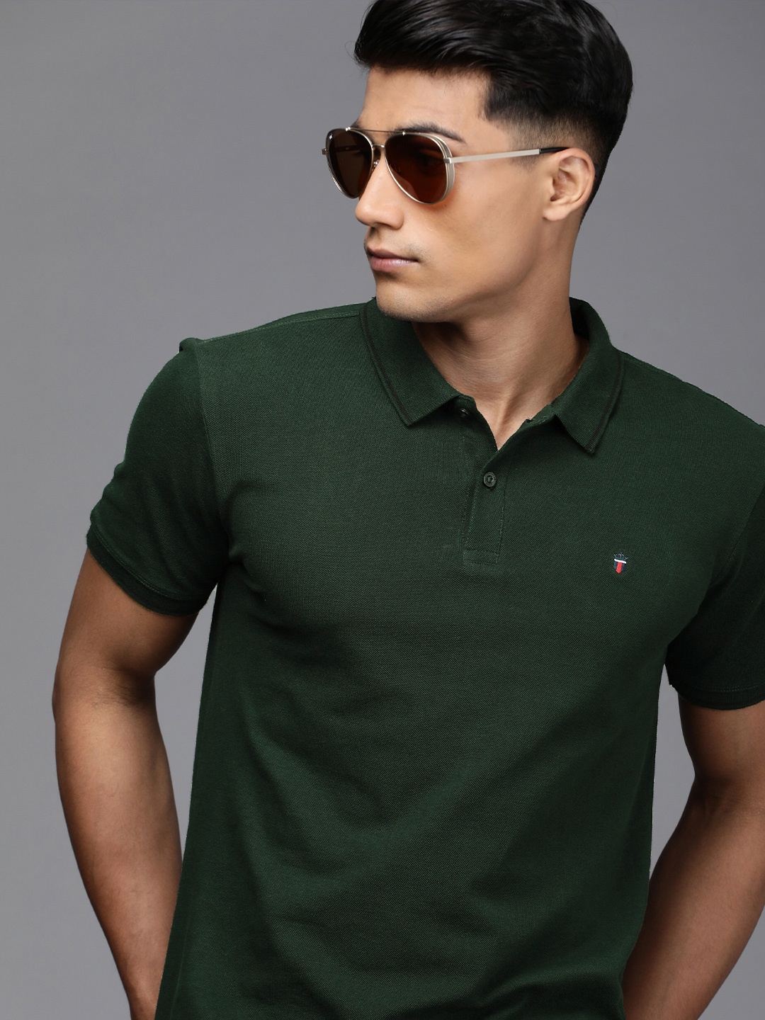 

Louis Philippe Jeans Men Green Polo Collar Slim Fit Pure Cotton T-shirt