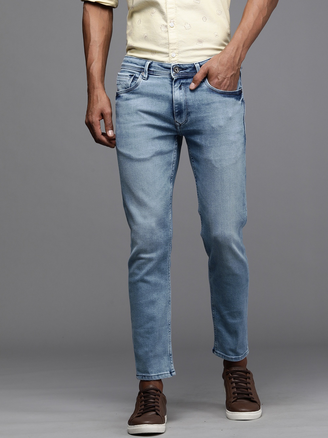 

Louis Philippe Jeans Men Blue Slim Fit Low-Rise Heavy Fade Stretchable Jeans