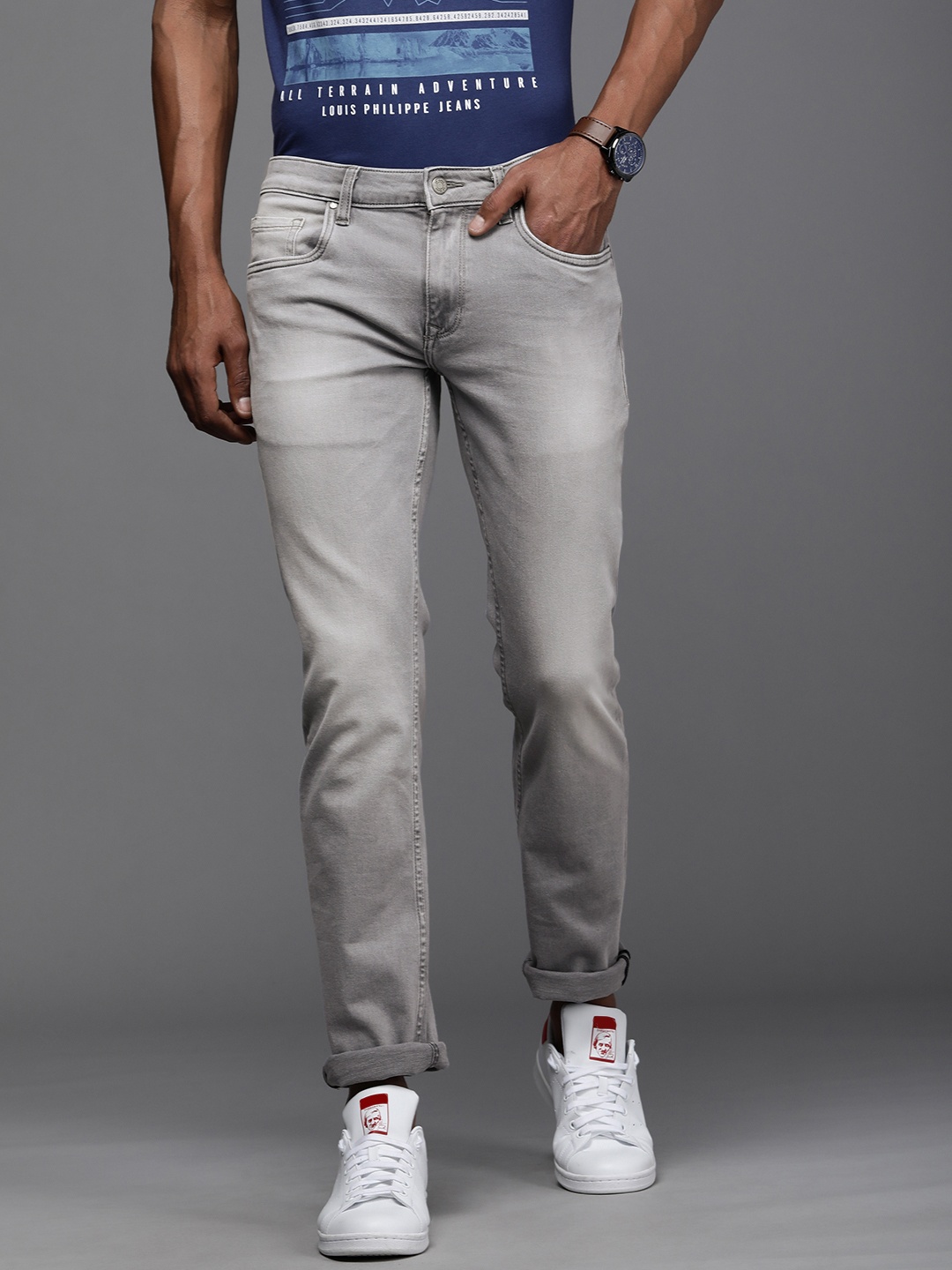 

Louis Philippe Jeans Men Grey Matt Slim Fit Low-Rise Light Fade Stretchable Jeans