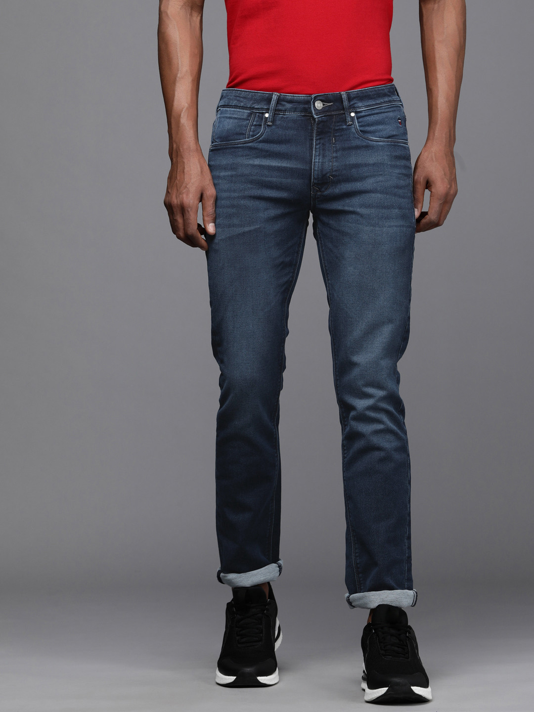 

Louis Philippe Jeans Men Navy Blue Matt Slim Fit Low-Rise Light Fade Stretchable Jeans