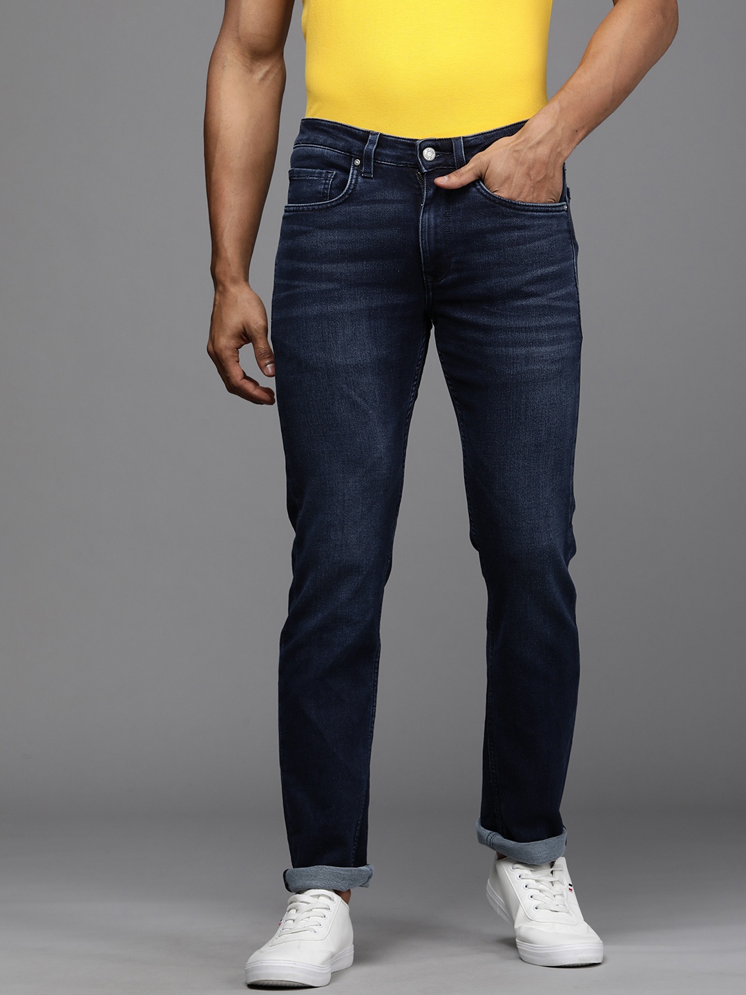 

Louis Philippe Jeans Men Blue Matt Slim Fit Low-Rise Light Fade Stretchable Jeans