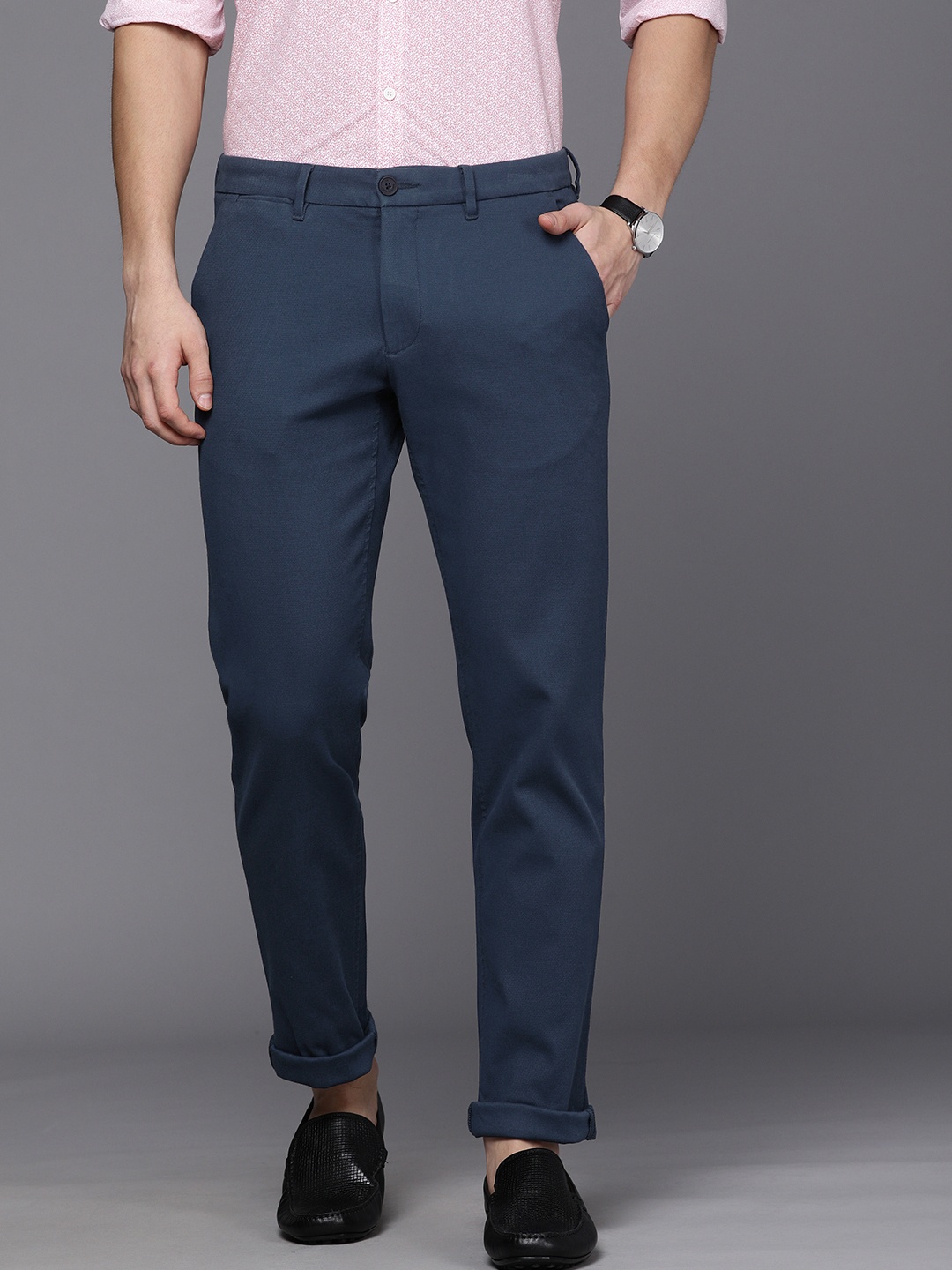 

Louis Philippe Sport Men Teal Blue Slim Fit Low-Rise Trousers