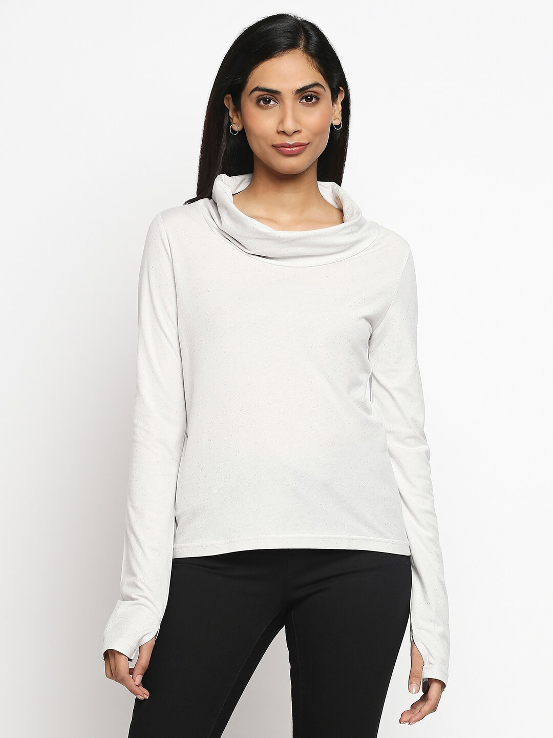 

effy Grey Solid Cowl Neck Organic Cotton Top