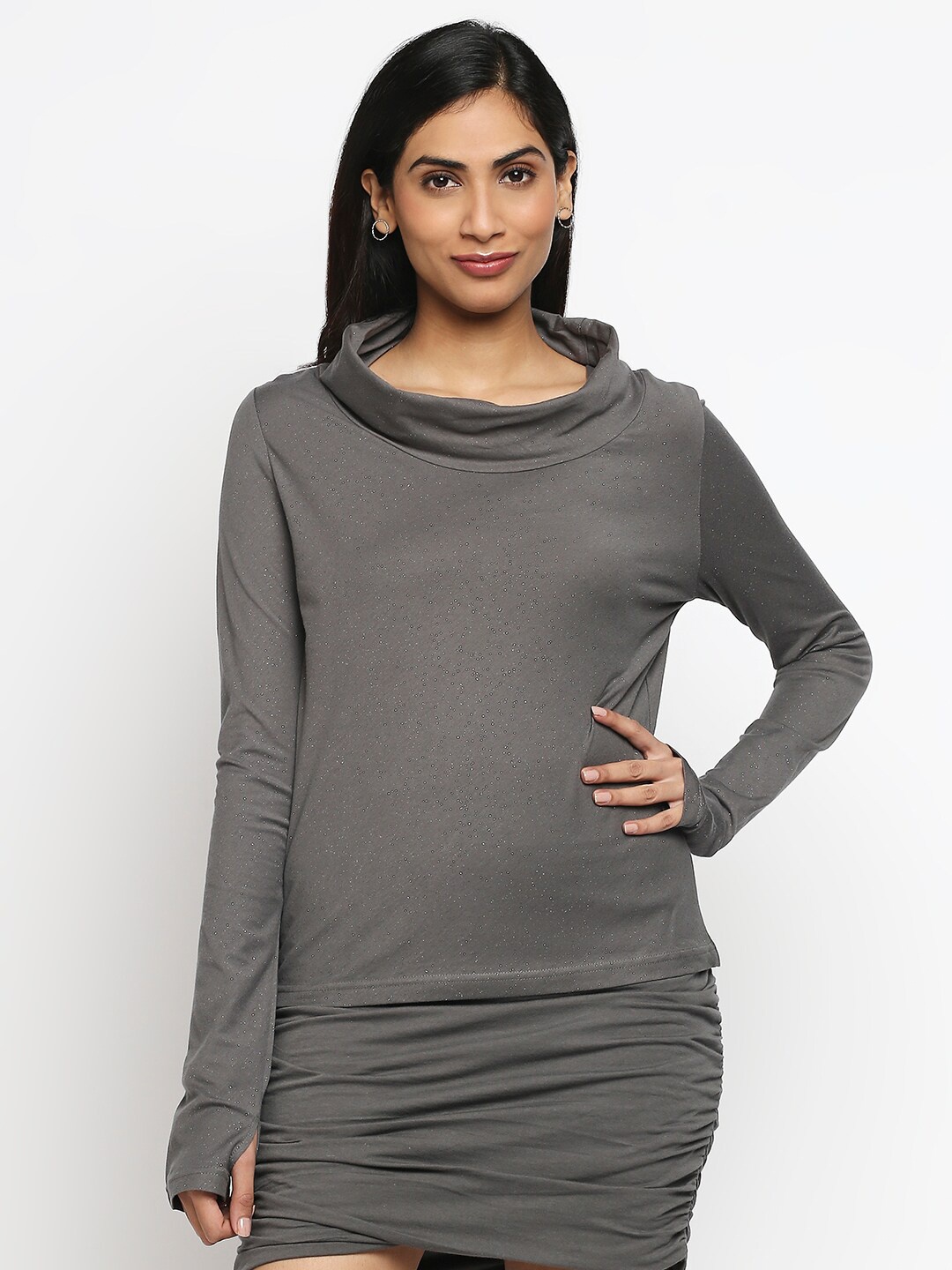 

effy Grey Cowl Neck Organic Cotton Top