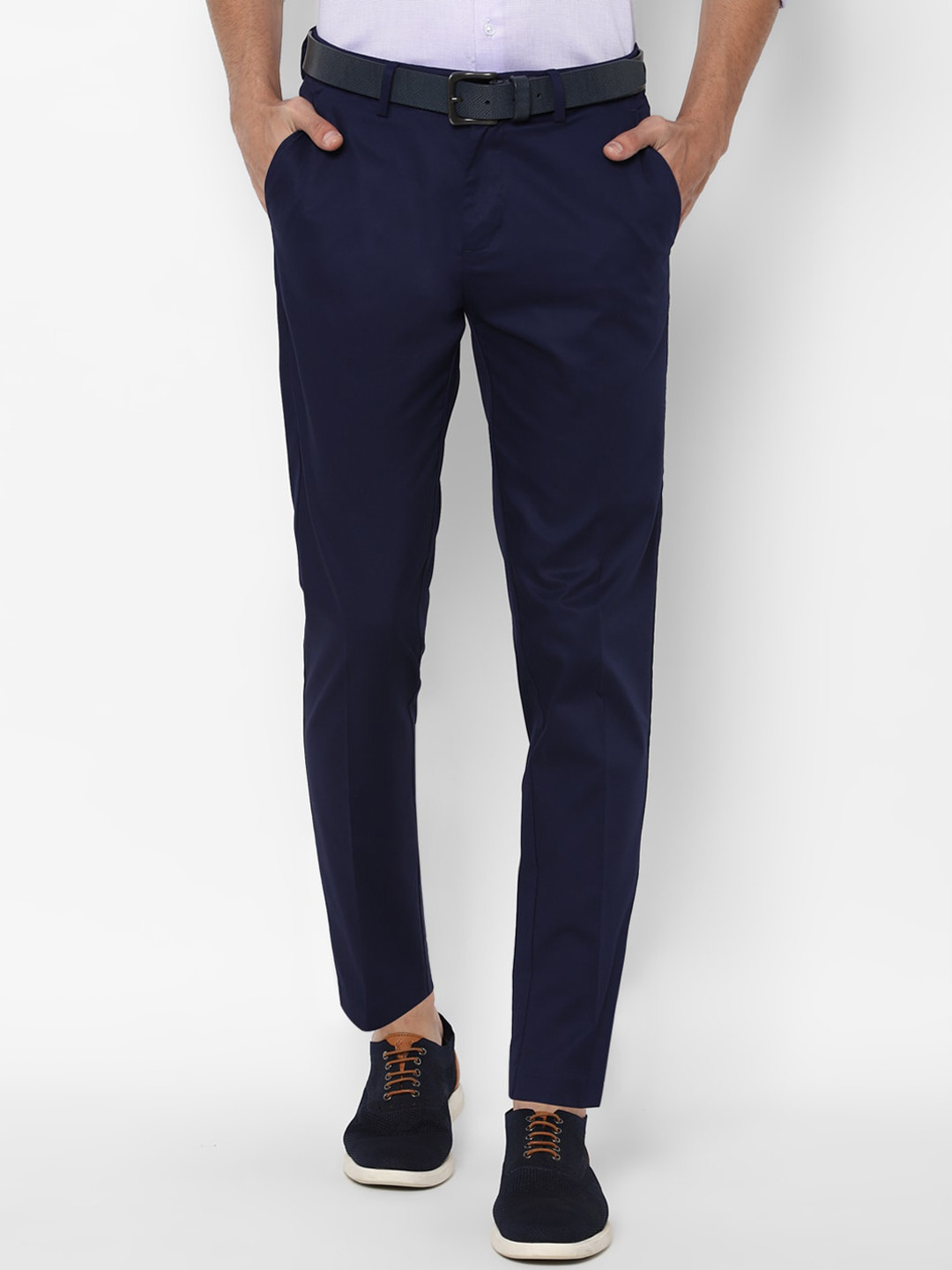 

Allen Solly Men Navy Blue Solid Slim Fit Trousers
