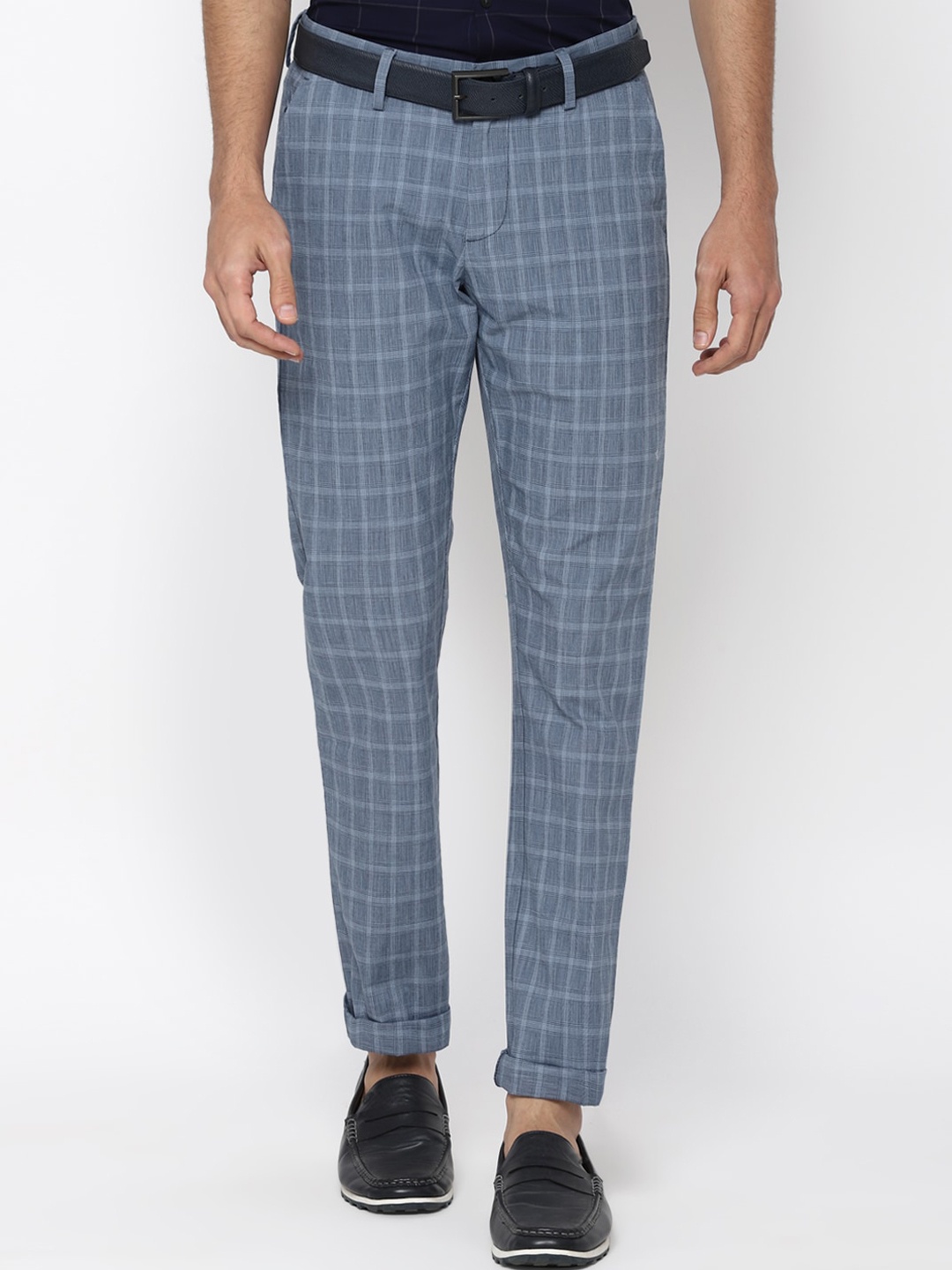 

Allen Solly Men Blue Checked Slim Fit Trousers