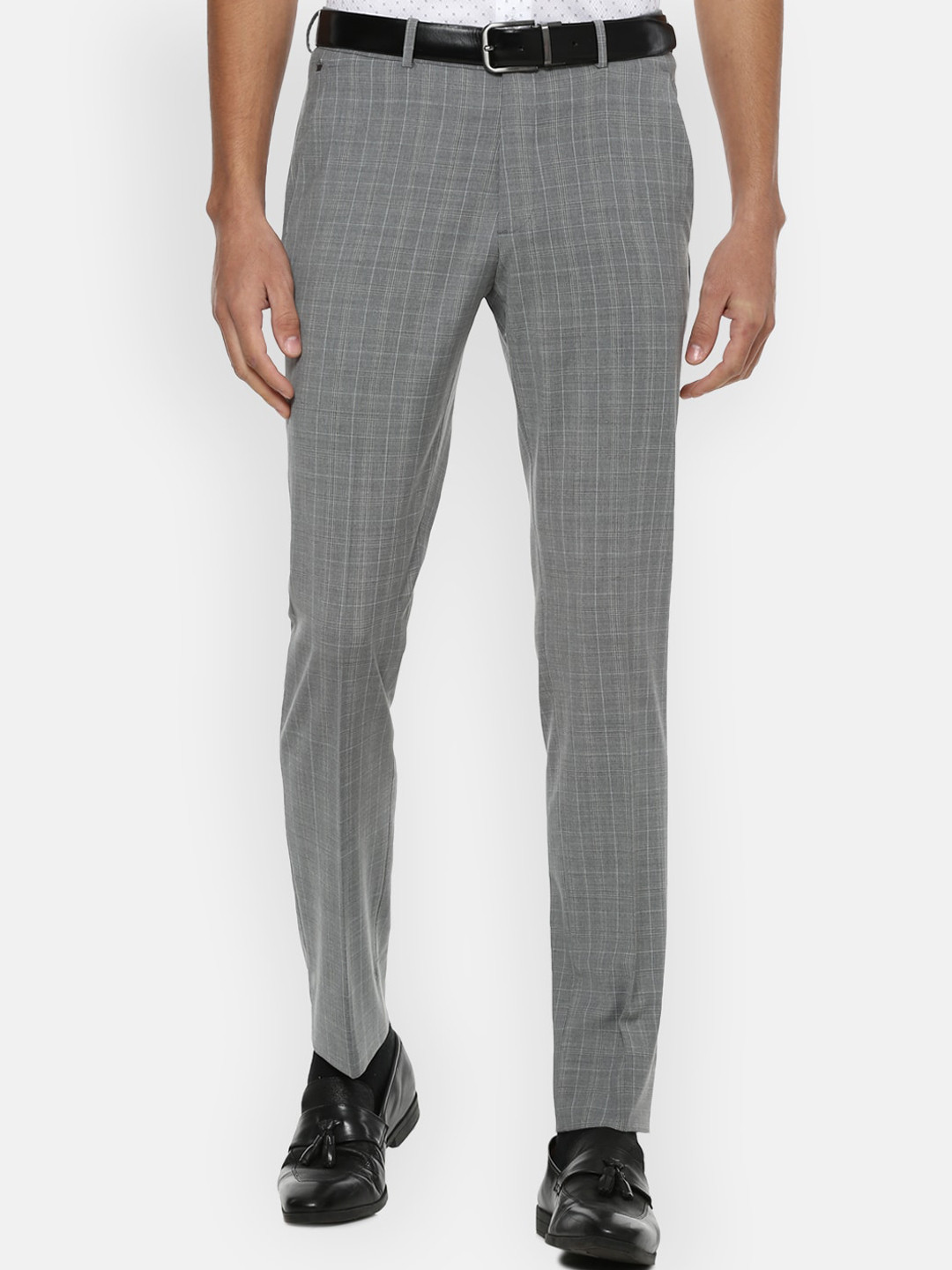 

Louis Philippe Permapress Men Grey Checked Slim Fit Trousers