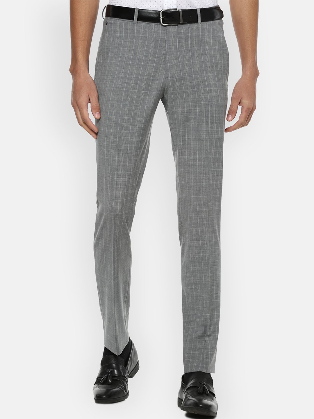 

Louis Philippe Permapress Men Grey Checked Slim Fit Trousers