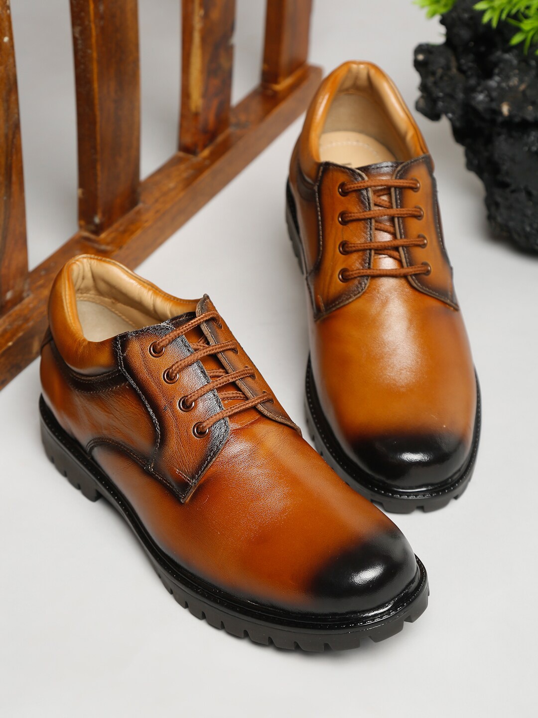 

LOUIS STITCH Men Tan Leather High-Top Boots