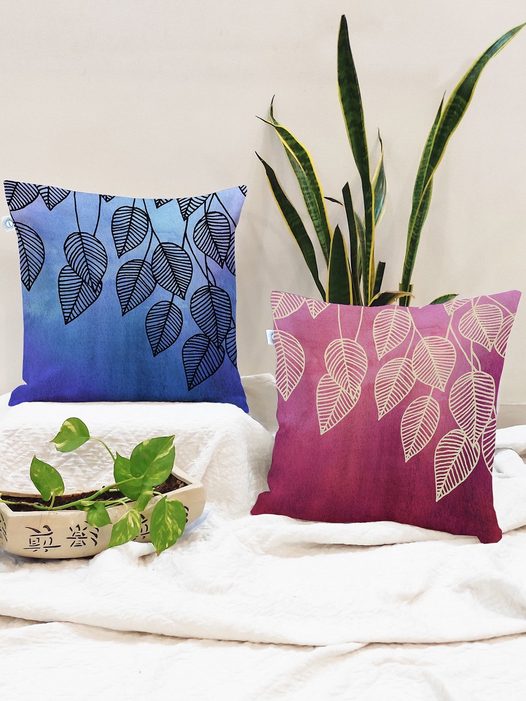 

STITCHNEST Set of 2 Blue & Mauve Ethnic Motifs Square Cushion Covers