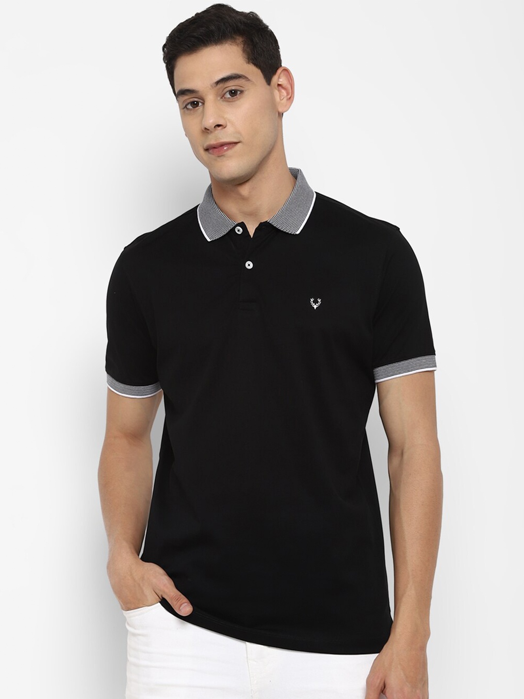 

Allen Solly Men Black Polo Collar Applique T-shirt