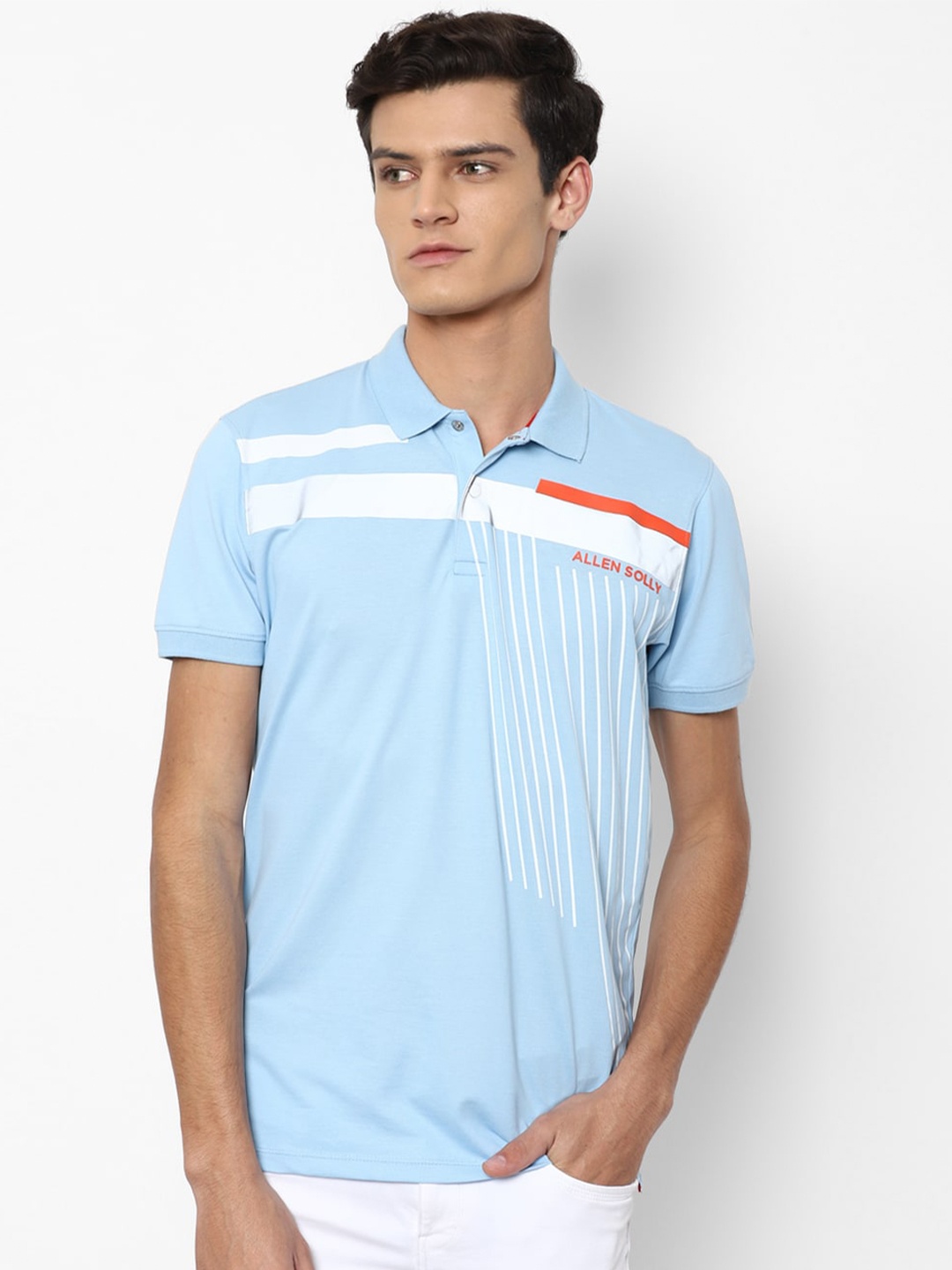 

Allen Solly Men Blue Printed Polo Collar Pockets T-shirt