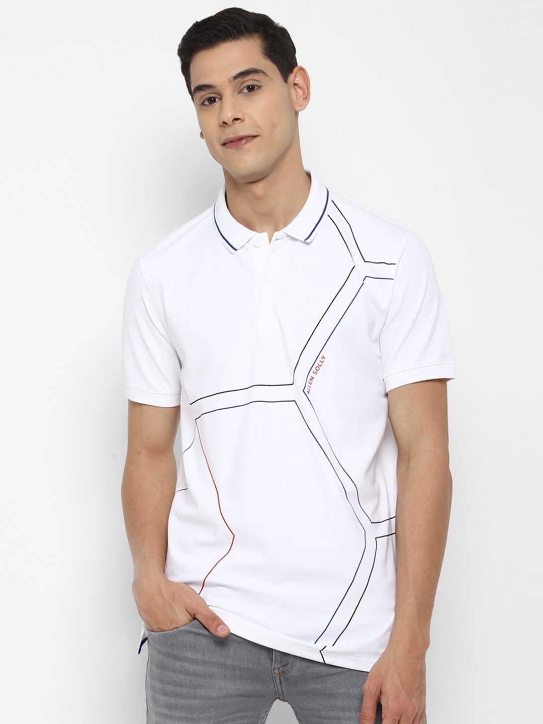 

Allen Solly Men White Checked Polo Collar Pockets T-shirt