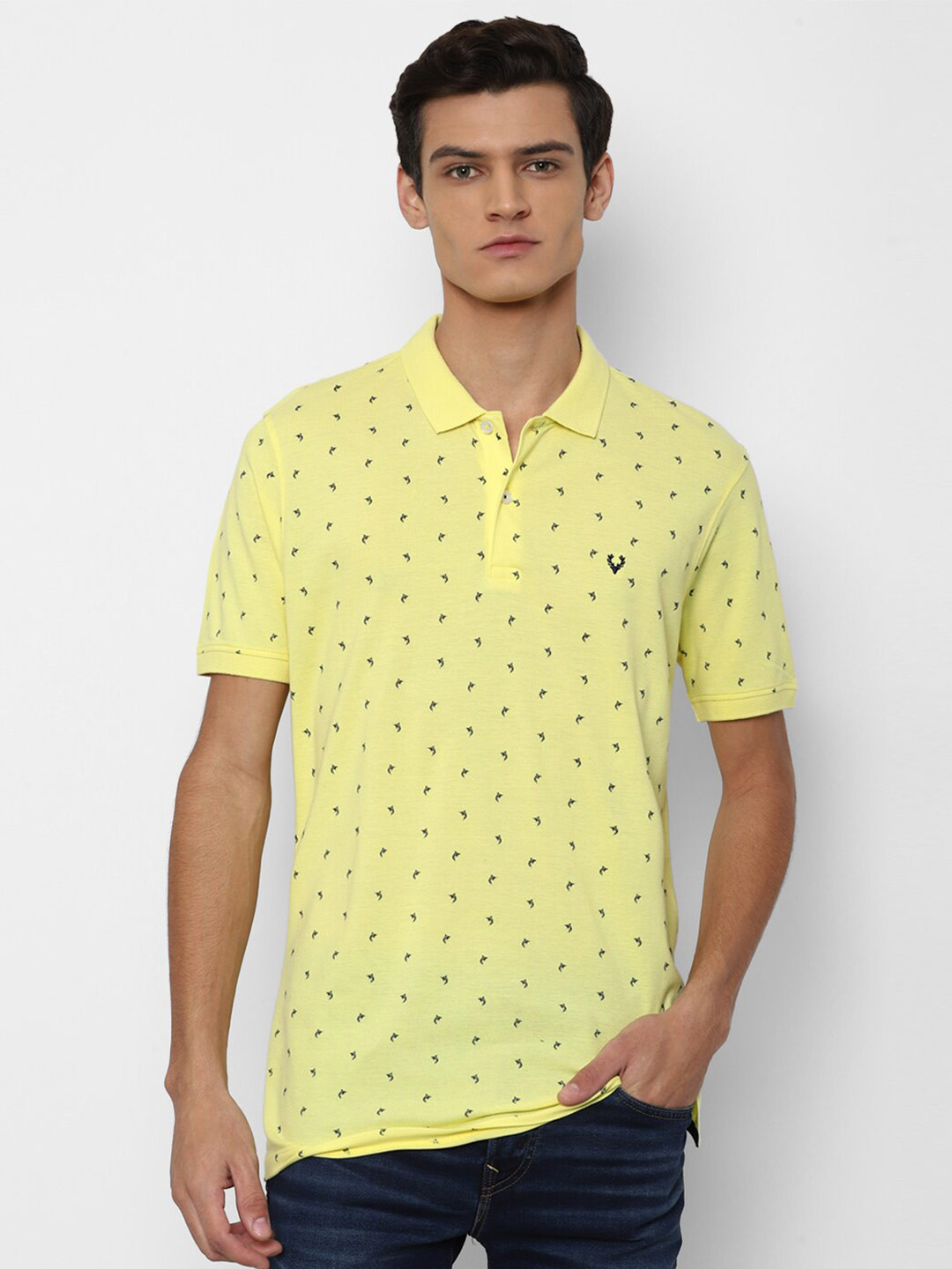 

Allen Solly Men Yellow Printed Polo Collar Pure Cotton T-shirt
